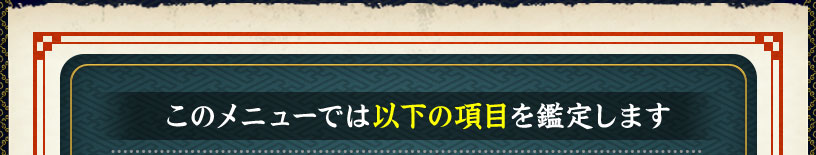 このメニューでは以下の項目を鑑定します